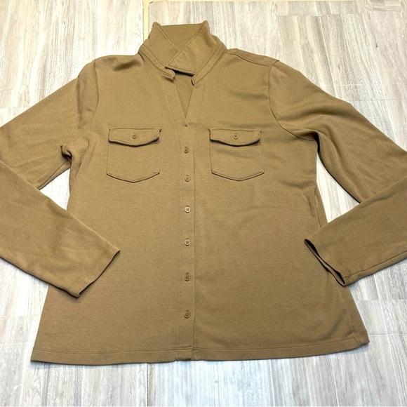 GAP Size L Long Sleeve Utility Shirt Chino Beige Collared Button Down Pockets - Picture 1 of 10